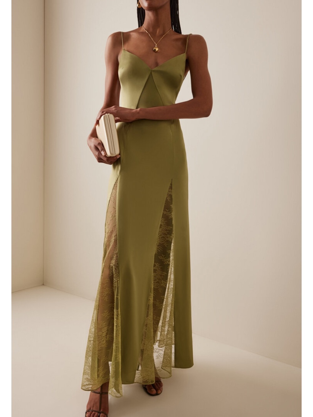 STAUD Exclusive trinity lace-inset silk maxi dress
